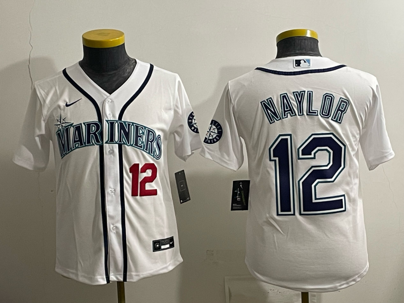 youth 2026 Seattle Mariners #12 Naylor white Nike MLB Jersey 006